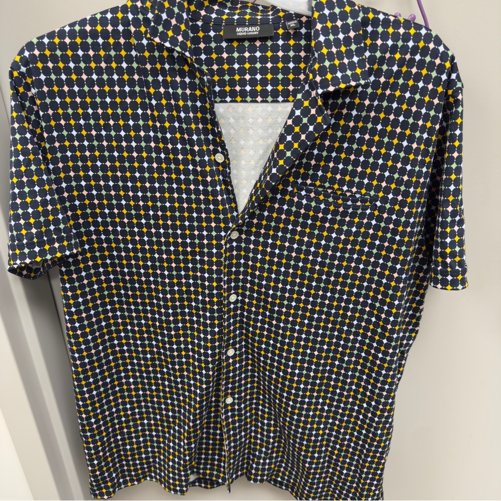 Murano Men's‎ Casual Shirt - Navy and Yellow Geometric